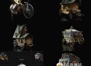 Blender5个童话冒险奇幻乌托邦风格交通工具3D模型 Enchanted Vehicles