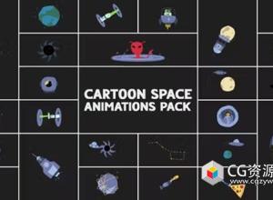 AE+PR模板-25个卡通风格空间飞行火箭外星人行星动画包 Cartoon Space Animations Pack