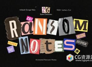 AE模板-复古撕纸定格字母数字拼贴设计素材 Ransom Note Animated Letters Set