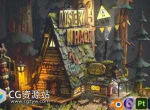 Blender+SP卡通小屋场景建模贴图渲染合成教程+中英文字幕