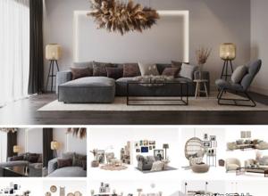 室内沙发茶几坐垫3D模型  Archmodels vol. 287 (Blender格式)