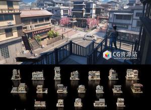 日式建筑楼房资产3D模型 Japanese Neighborhood Blender/FBX/OBJ格式
