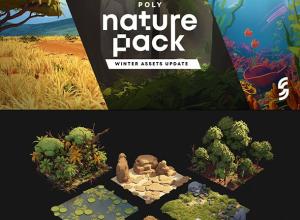 Blender 824个艺术卡通动漫风格化自然植被植物资产预设 Poly Nature Pack V1.1.0