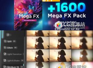 AE脚本-1600+时尚标题闪光火星粒子特效元素叠加无缝视频转场预设 Mega FX Pack
