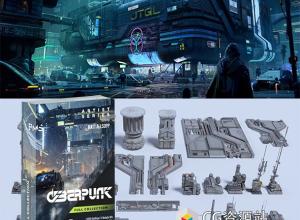 未来科幻赛博朋克建筑汽车街道场景3D模型 BMS - Cyberpunk (Blender/FBX/C4D/UE格式)