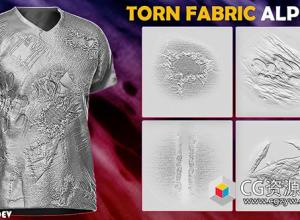 20个高质量真实布料破损细节alpha贴图 ZBrush Torn Fabric Alphas vol.2