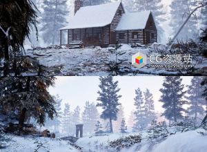 Blender+UE5三维雪景环境雪地木屋遗址场景制作教程+中英文字幕