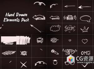 AE模板-手绘涂鸦定格动画元素 Hand Drawn Elements Pack