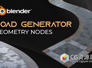 Blender程序化道路生成器资产预设 Procedural Road Generator Geometry Nodes