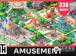Unity游乐园低多边形3D模型包Amusement Park v1.1