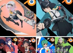 6组卡通女性角色3D模型Blender资产