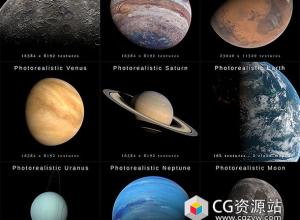 逼真太阳系星球太阳金星月球地球土星3D模型 Blender/3DS MAX/OBJ/FBX格式 Photorealistic Solar System