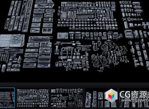 科幻硬面零部件机甲套件道具3D模型资产合集3DS MAX/FBX/OBJ格式