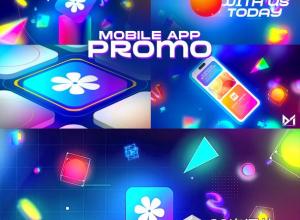 AE模板-时尚复古创意多彩图形手机APP展示动画片头 Mobile App Promo