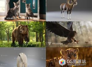 Blender美洲豹/棕熊/黑猩猩/山羊/灰猫/老鹰/北极熊3D模型 八套