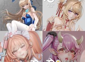 Blender 4组可爱女孩3D模型合集