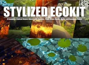 Blender卡通风格化自然植物花朵树木水面石头资产预设 Flora Assets