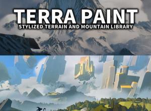 Blender卡通风格化地形山脉雪山草原沙漠熔岩火山岩石模型资产预设 Terra Paint Pro