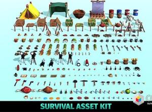 Blender 138件游戏卡通手绘低多边形生存3D模型资产 Survival Asset Kit