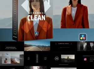 达芬奇插件-60个时尚简约社交媒体包装标题字幕排版图形特效转场插件 mChannel Clean DVR