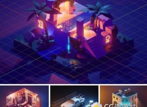 103个Blender卡通插画风格等距场景3D模型 A Collection Of 103 High-Quality Blender Cartoon Illustration Scenes