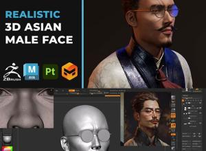 ZBrush+Maya+PT+MD亚洲男性角色头部建模雕刻服装发型纹理贴图渲染教程+中英文字幕
