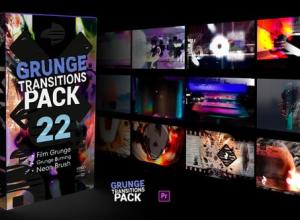 PR模板-复古胶片故障笔刷特效转场 Grunge Transitions Pack