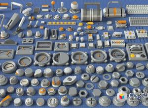 工业仪表螺母开关零部件场景搭建组件3D模型 Industrial Kitbash – 9 – 156 pieces
