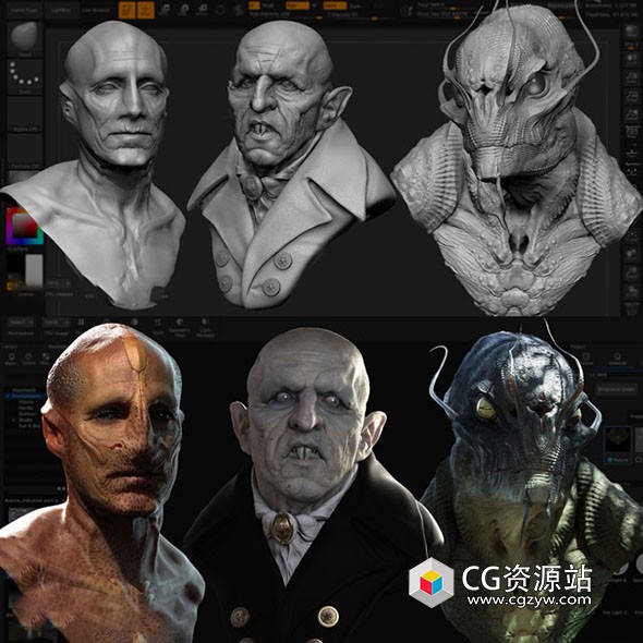 ZBrush+KeyShot+PS三维角色特效化妆外形设计雕刻灯光渲染教程两套+中英文字幕