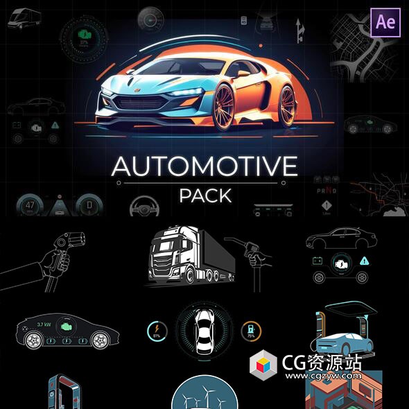 AE模板-350组汽车科技感HUD抬头显示UI元素动画 Automotive Pack-图片1