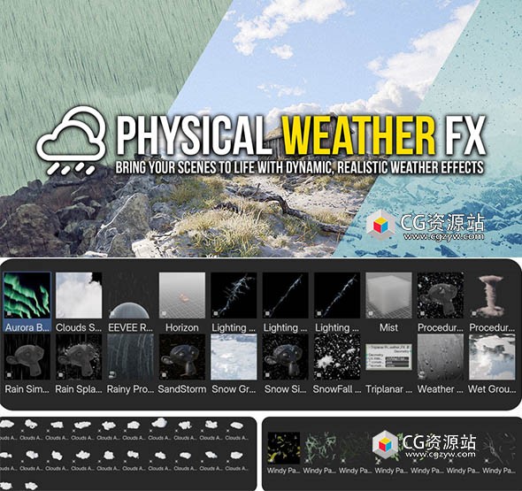 Blender物理天气雨雪雾风闪电天气生成特效插件 Physical Weather FX V1.0