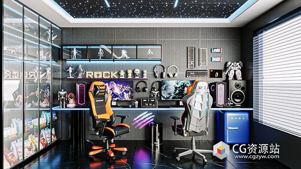 Blender电竞房桌椅电脑场景3D模型资产 Esport Gaming Collection 01-图片1