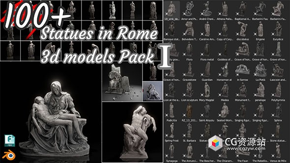 Blender罗马雕塑3D扫描模型 100+ Scaned Famous Statues In Rome 3D Models Pack